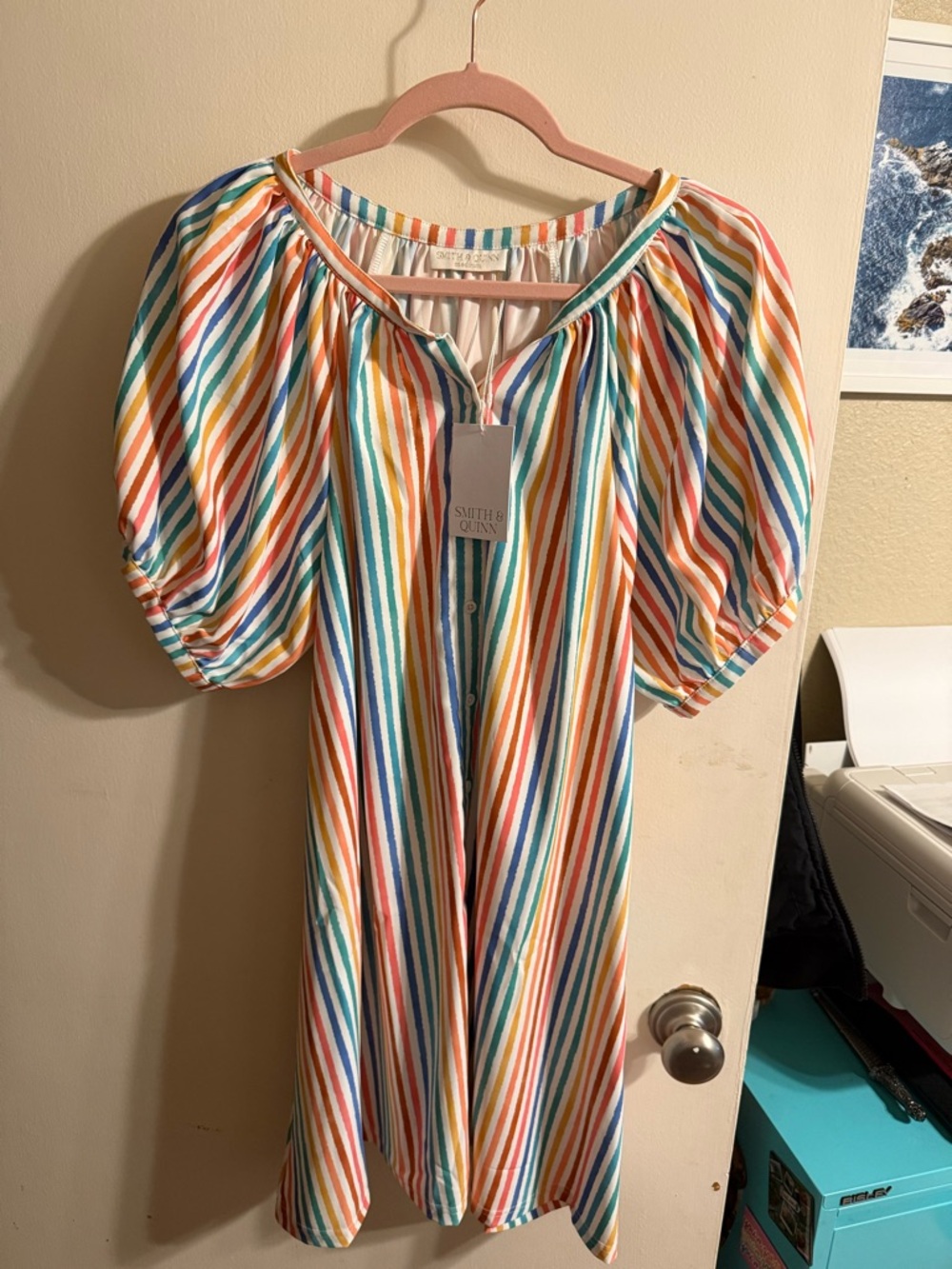 Smith & Quinn Multicolor Striped Puff-Sleeve Dress